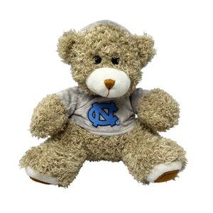 UNC Tar Heels Plush Teddy Bear Gray Hoodie Embroidered College Logo Tan 10 Inch